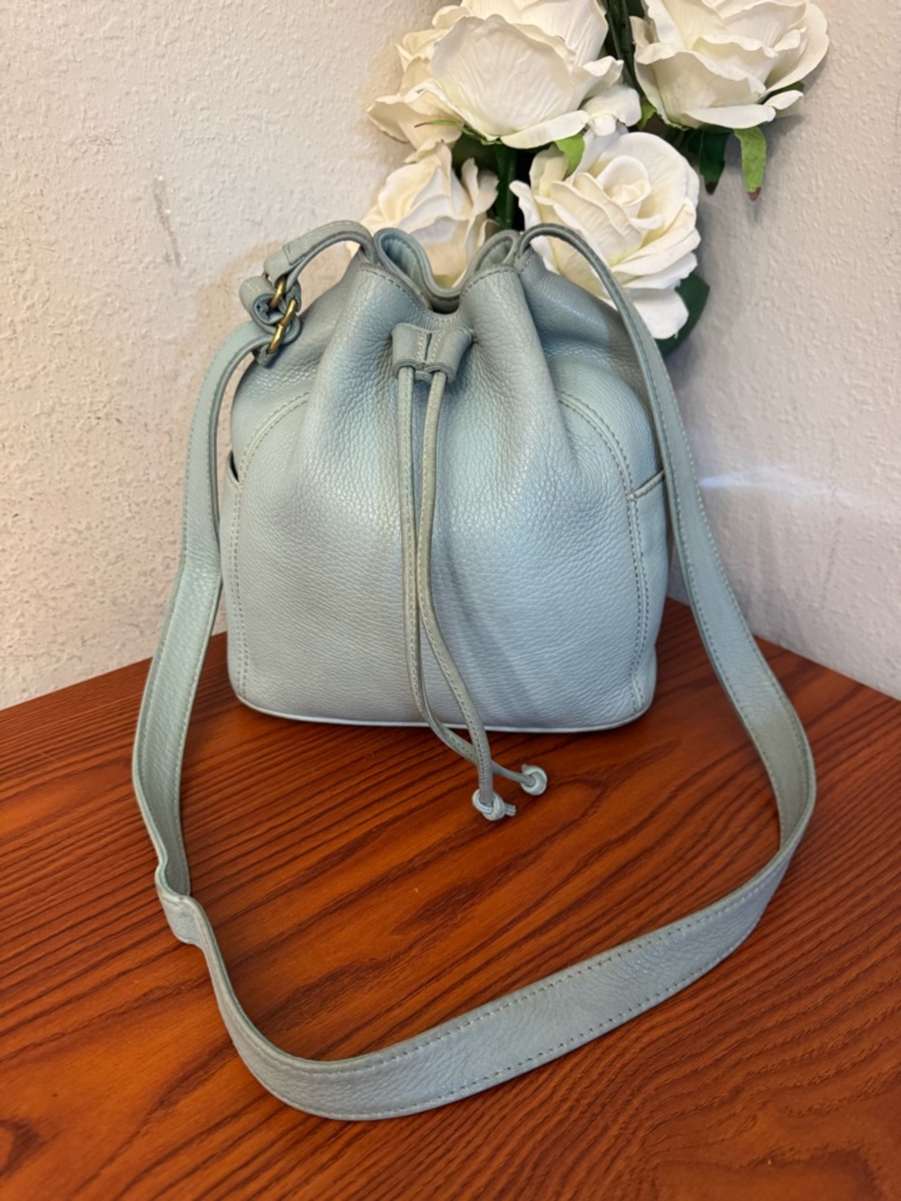 Coach Light Blue Leather Drawstring Shoulder/Crossbody Bag